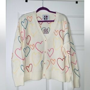 Rosenthal Cream Cardigan with Multicolor Heart Motif Size XL